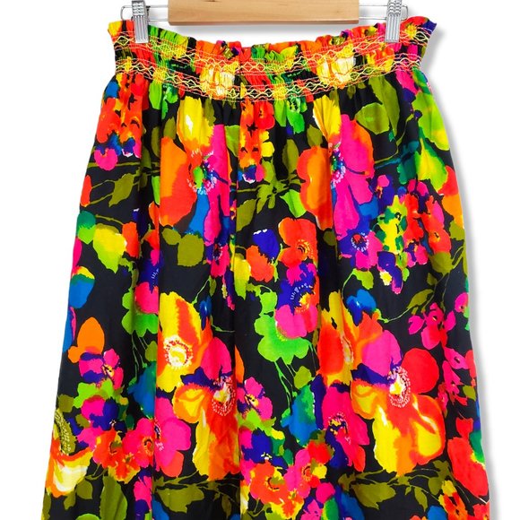 Vintage 60's/70's Vibrant Multicolored Floral Print A-line Maxi Skirt Large - Picture 6 of 8